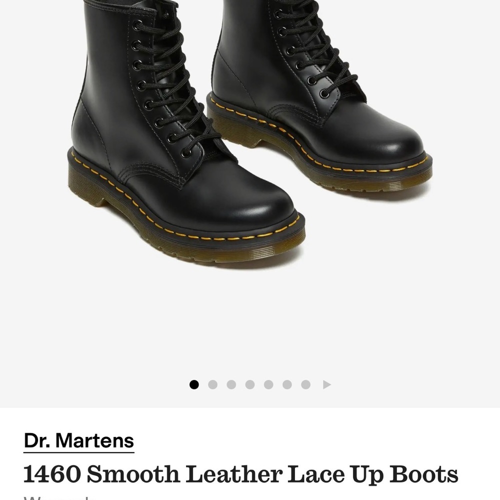 Dr. Martens Black Leather Lace-Up Combat Boots with Yellow Stitching